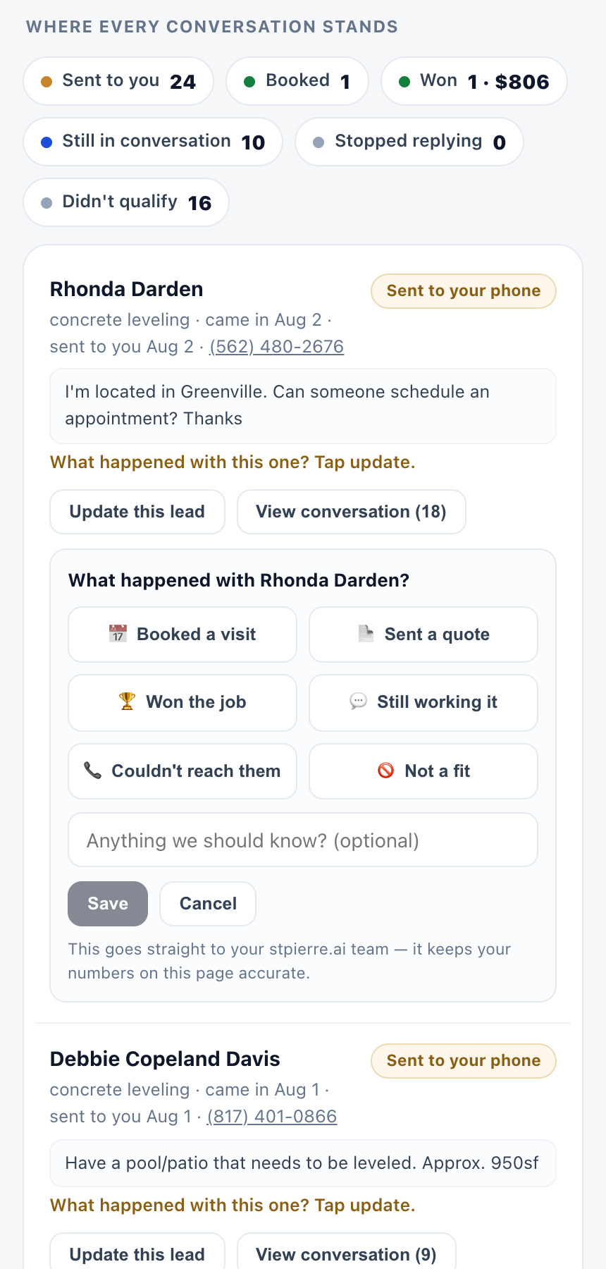 The update buttons